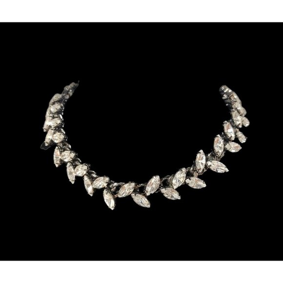 Zara Jewelry - Wedding Statment Zara Heavy Prong Set Rhinestone Bling Neckless Black Back Chain